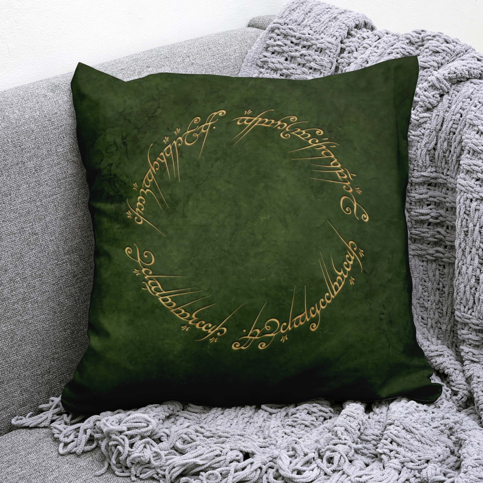 Lotr Pillow Cover, One Ring, Elvish Script, Fantasy Gift, Tolkien Decor