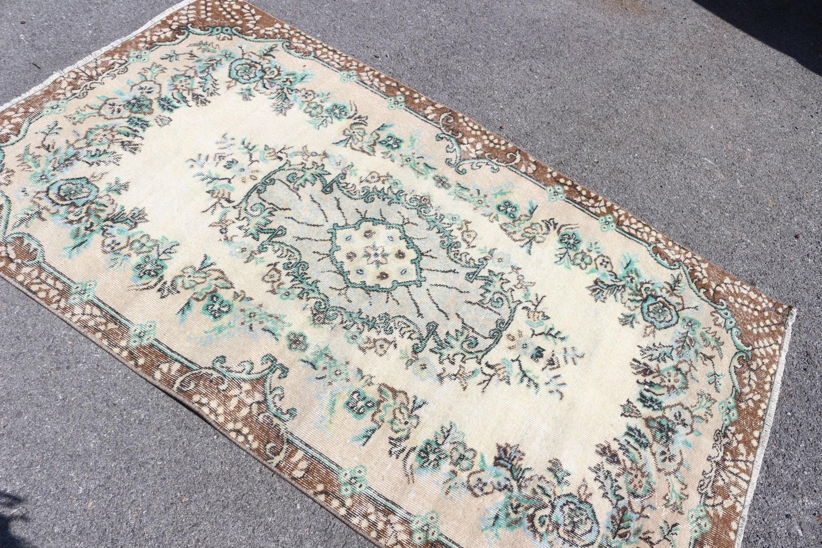 3,9×6,7 ft Vintage Rug, Turkish Area Rug, Brown Ombré Wool Rug