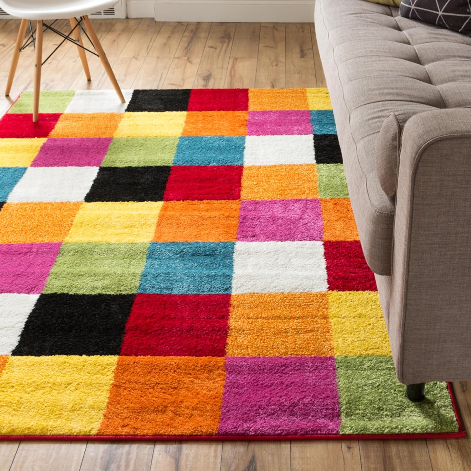 Modern Rug Squares Multi Geometric Accent Area Rug (3’3″ X 5′) Entry Way Bright