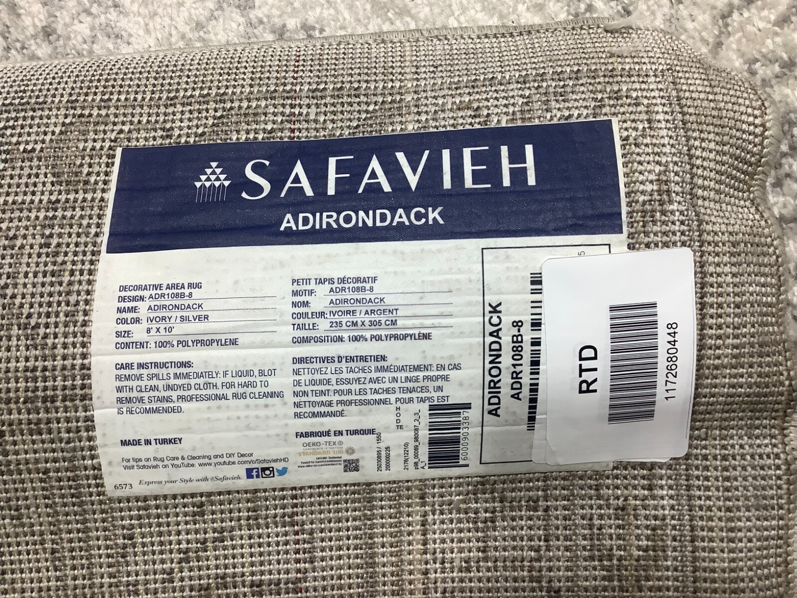 IVORY / SILVER 8′-0″ x 10′-0″ Back Stain Rug, Reduced Price 1172680448 ADR108B-8