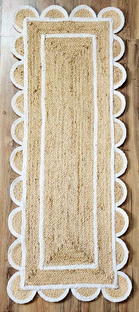 Scalloped jute rug Natural Fiber Scallop rug Large Area Sisal rug jute Runner