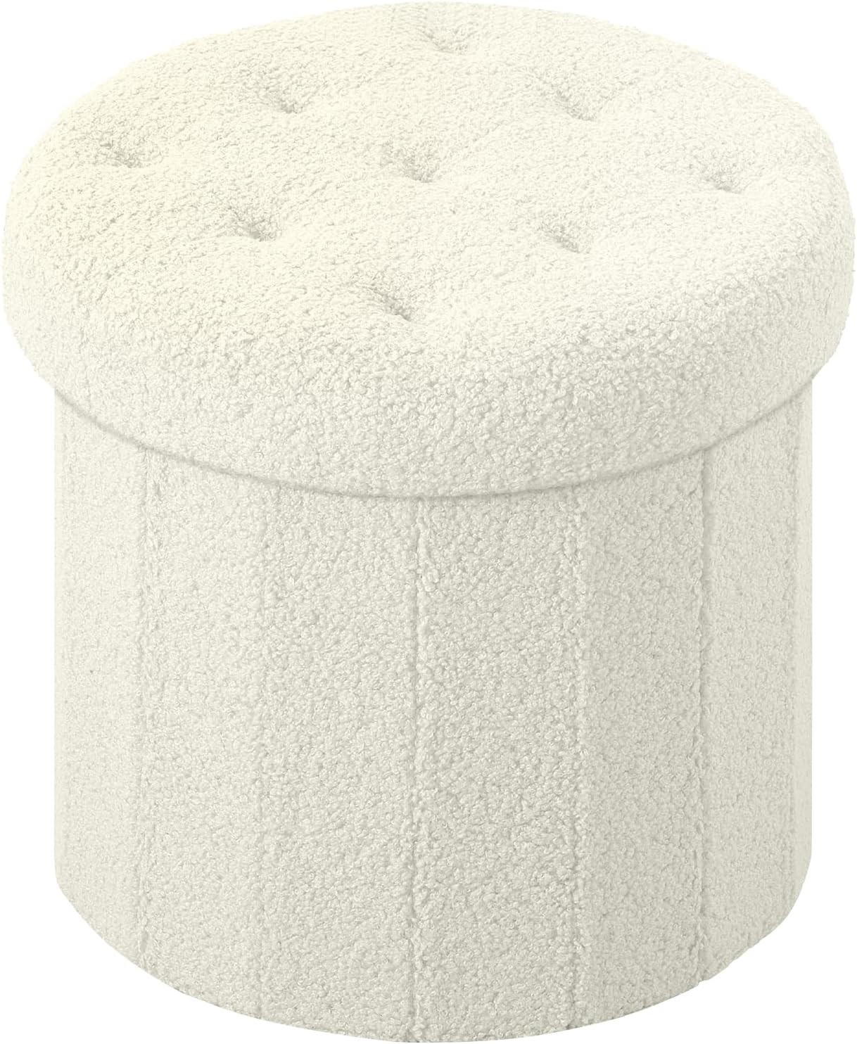 Round Storage Ottoman Foot Stool and Poufs Ottoman, Teddy Velvet Ottoman Foot
