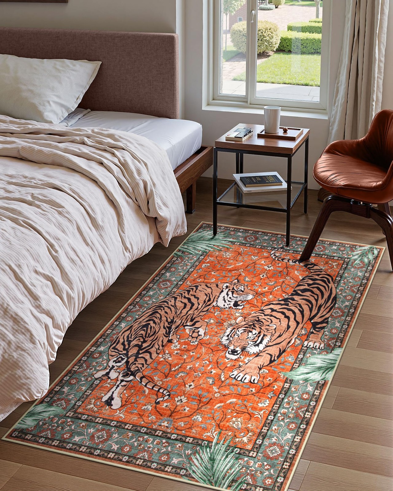 Moynesa Tiger 3×5 Washable Rug, Boho Area Rugs for Entryway, Non Slip Small R…