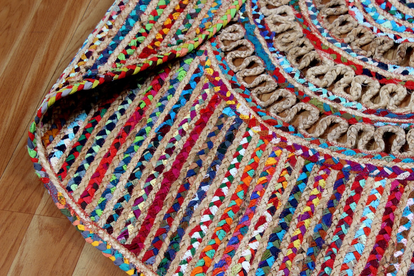 4×4 5×5 Ft Hand Braided Cotton Jute Area Rug India Living Room Beige Round Kilim