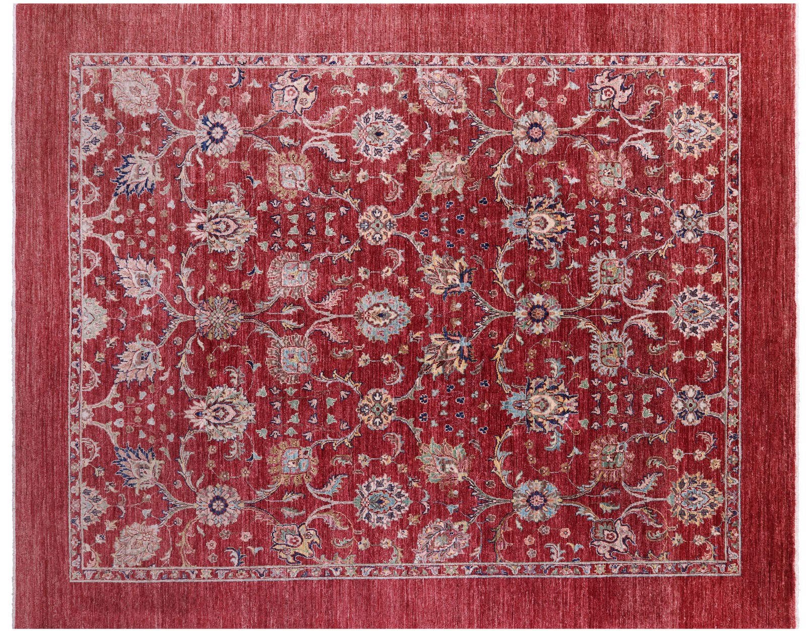 Red 8′ 1″ X 10′ 0″ Traditional Handmade Wool Rug – Q15626