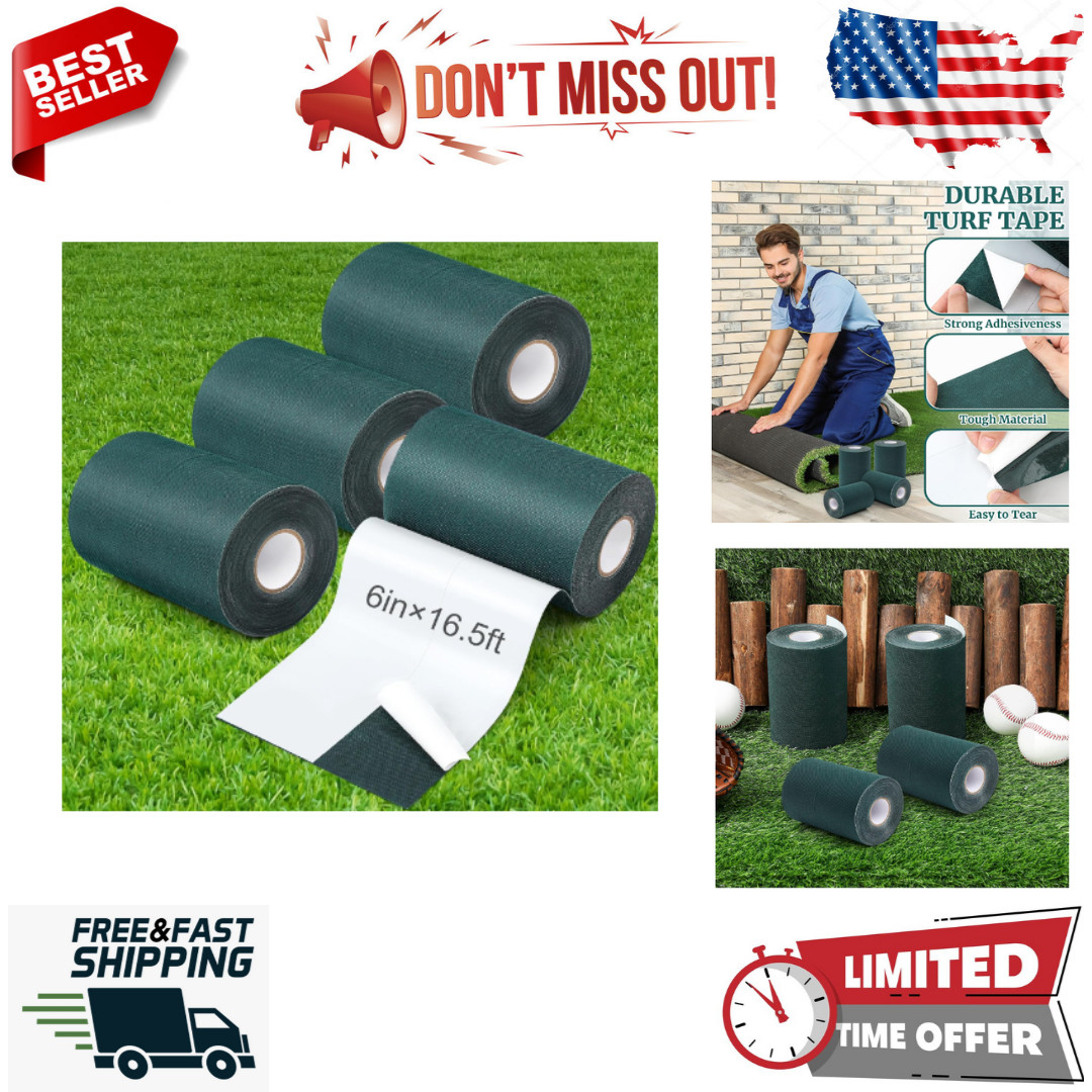 4 Rolls 6 in x 16.5 ft Artificial Grass Turf Tape – Self Adhesive Turf Seam Tape