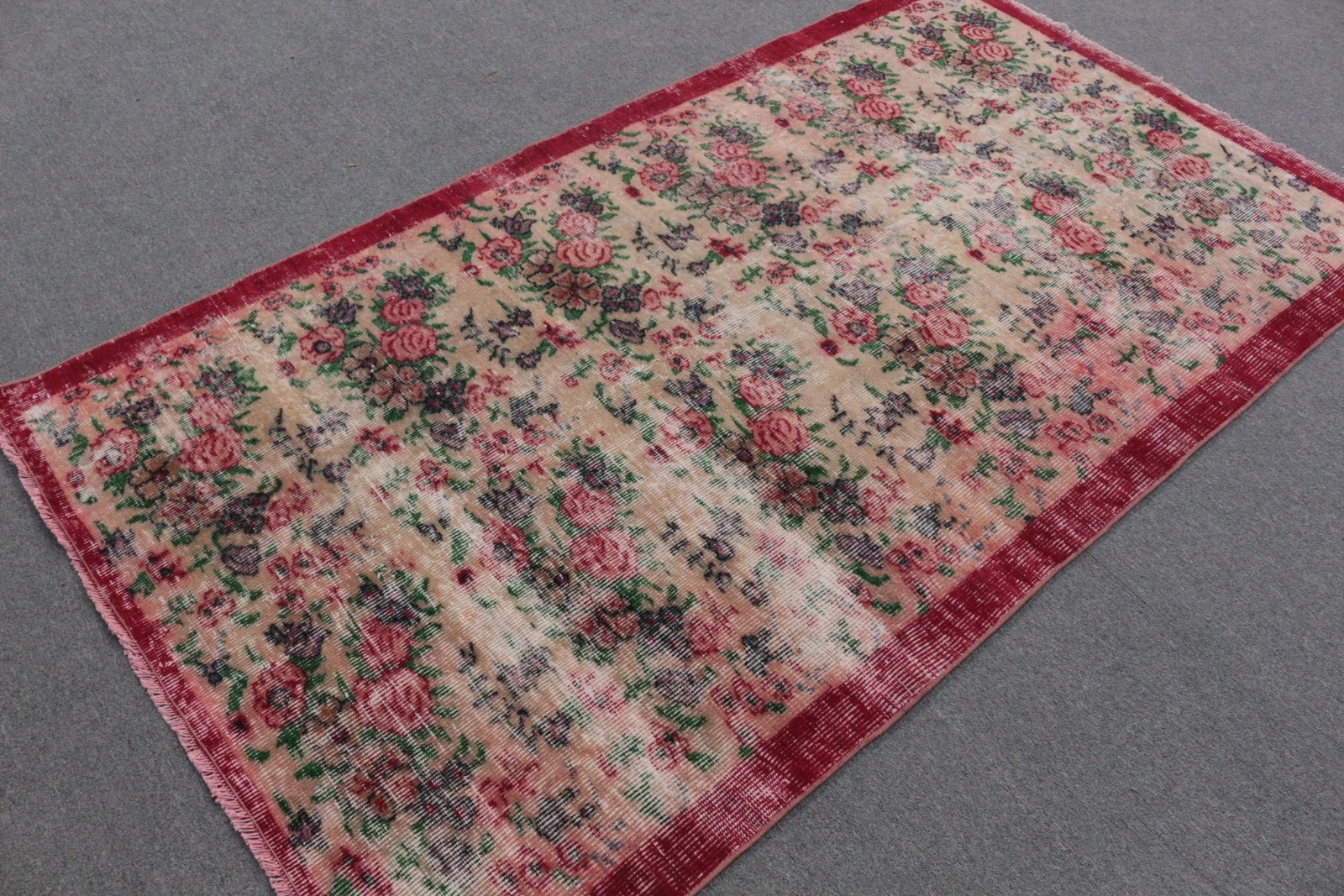 4,1×7,3 ft Turkish Rug, Vintage Area Rug, Red Pink Oriental Wool Rug