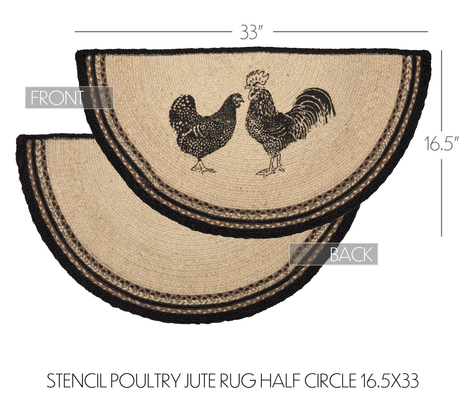 Braided Rooster Hearth or Doorway Rug Half Circle w/ Nonslip Pad 33″ Sawyer Mill
