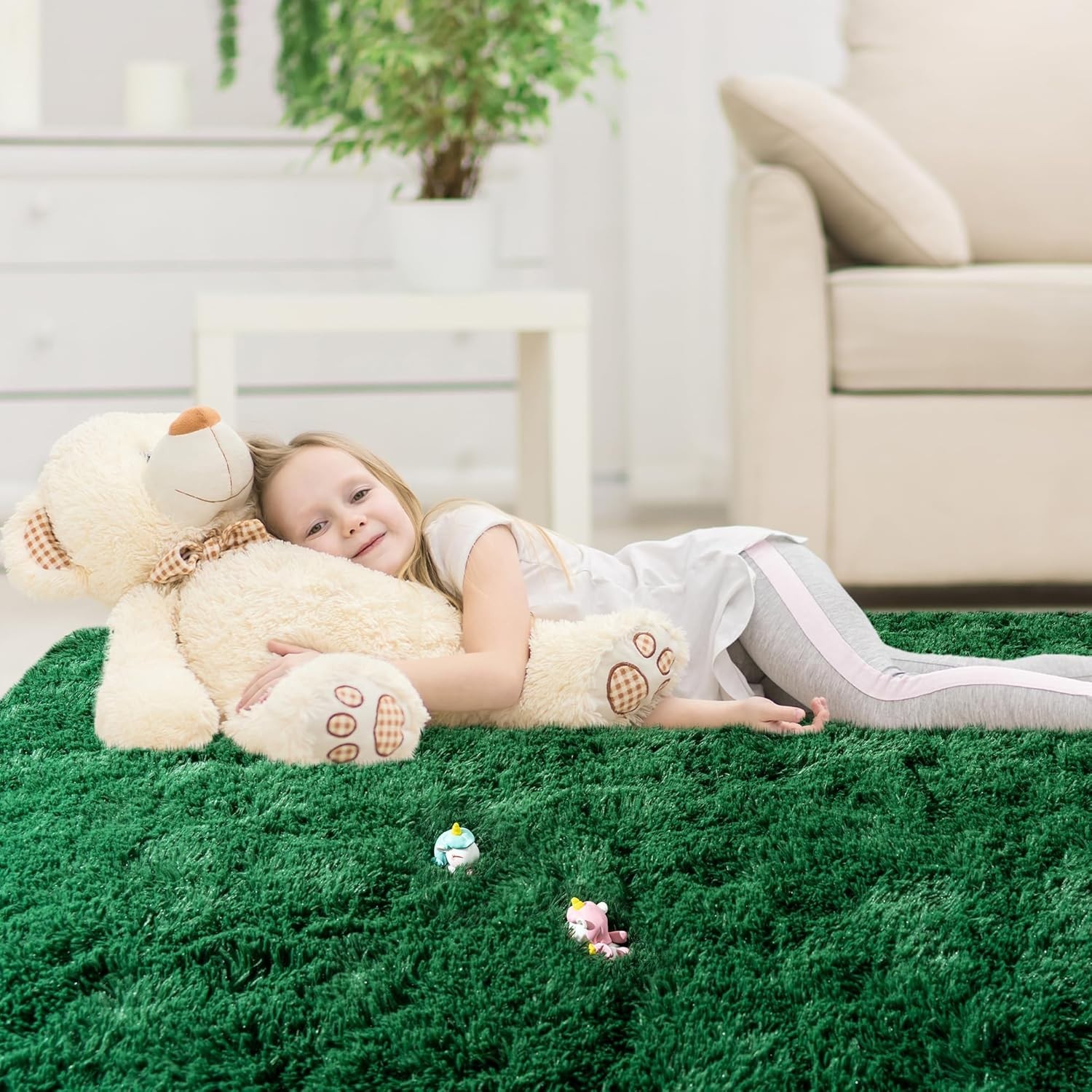 Fluffy Area Rugs 8×10 Dark Green Soft Plush Carpet for Living Room Bedroom Floor