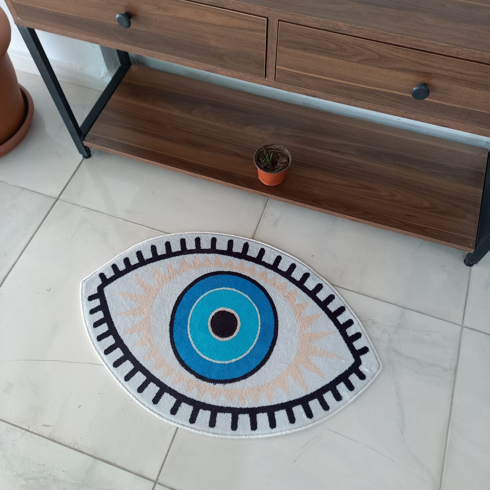 Evil Eye Oval Rug Boho Spiritual Protection Floor Mat Printed Area Carpet Decor