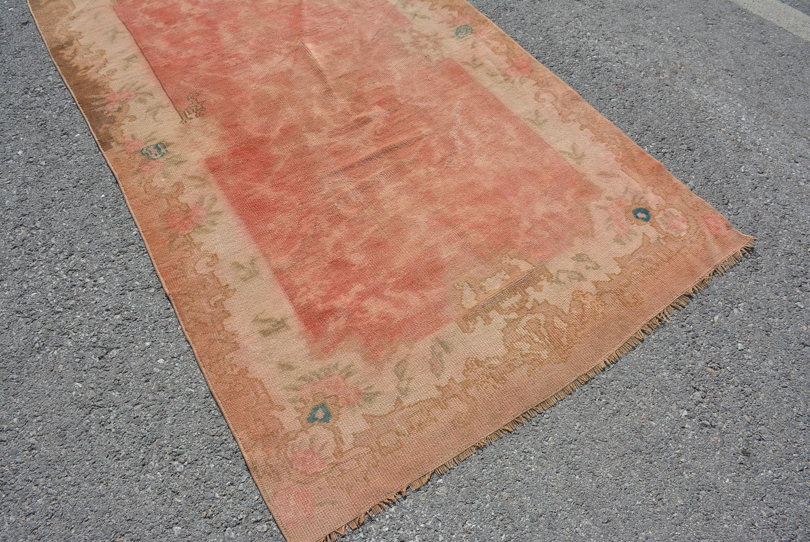 Turkish Rug, Area 4,2×7,6 ft Vintage Rug, Red Brown Animal Print Wool Rug