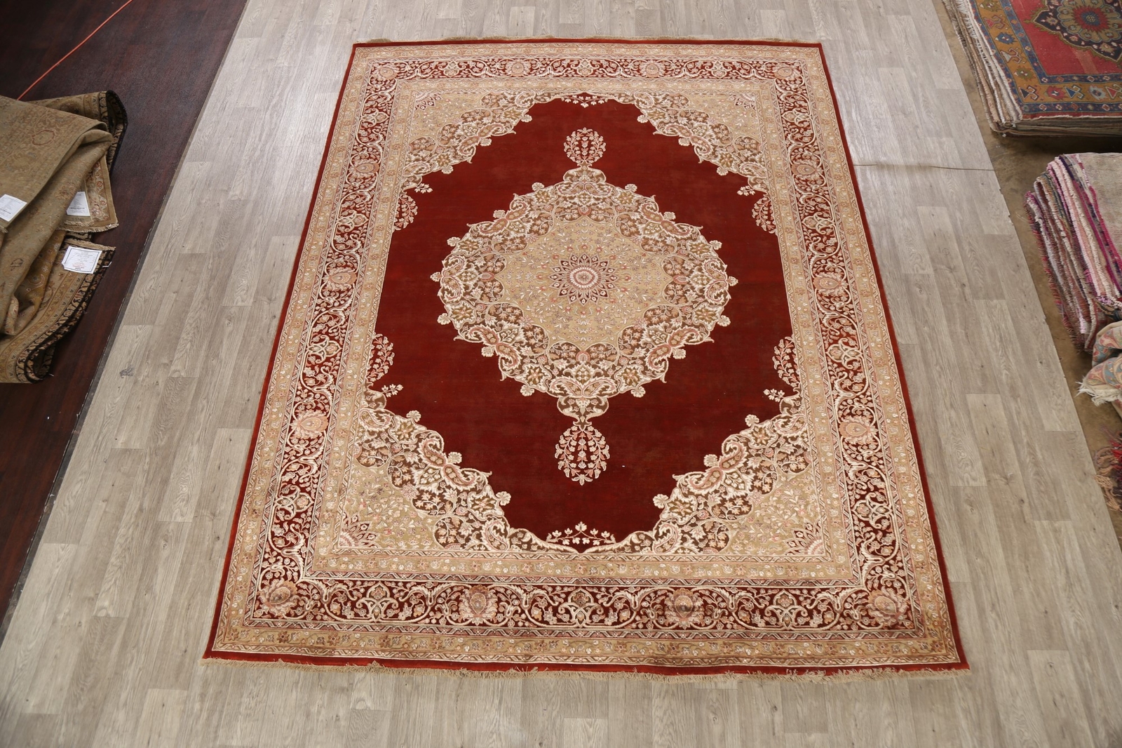 Red Floral Traditional 9×11 ft Area Rug Hand-knotted Living Room Rug