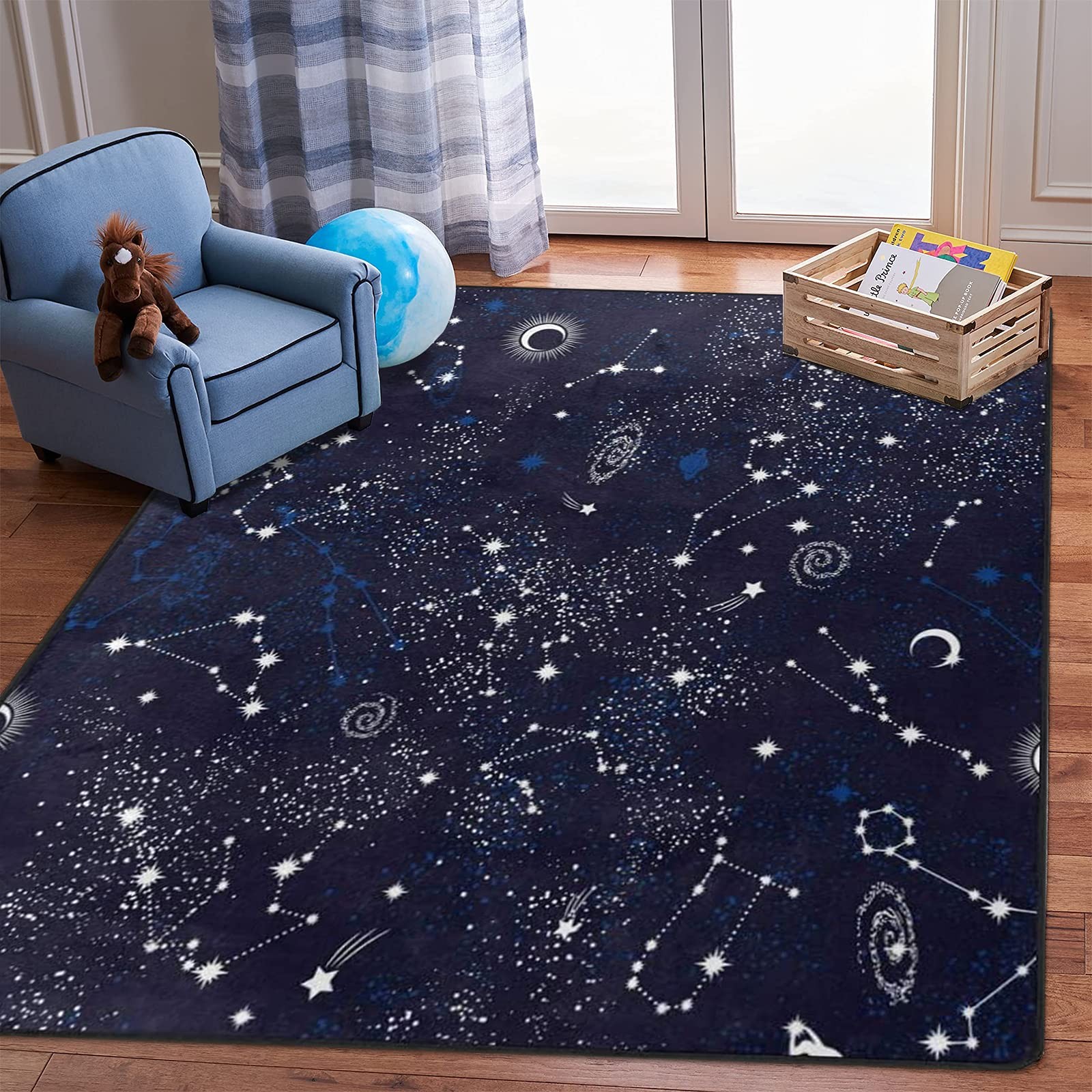 Star Blue Area Rug, Space Galaxy Rug, 5’x7′ Rugs for Living Room