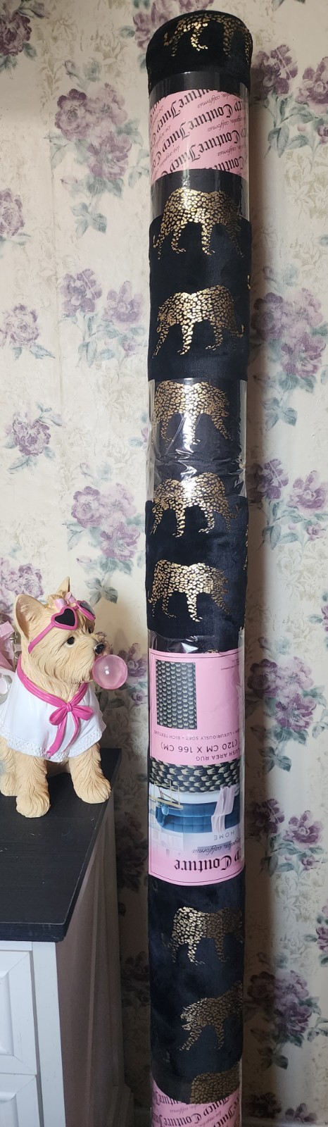 Juicy Couture Black & Gold Metallic Leopard/Cheetah Print Area Rug 4ft x 5.5ft