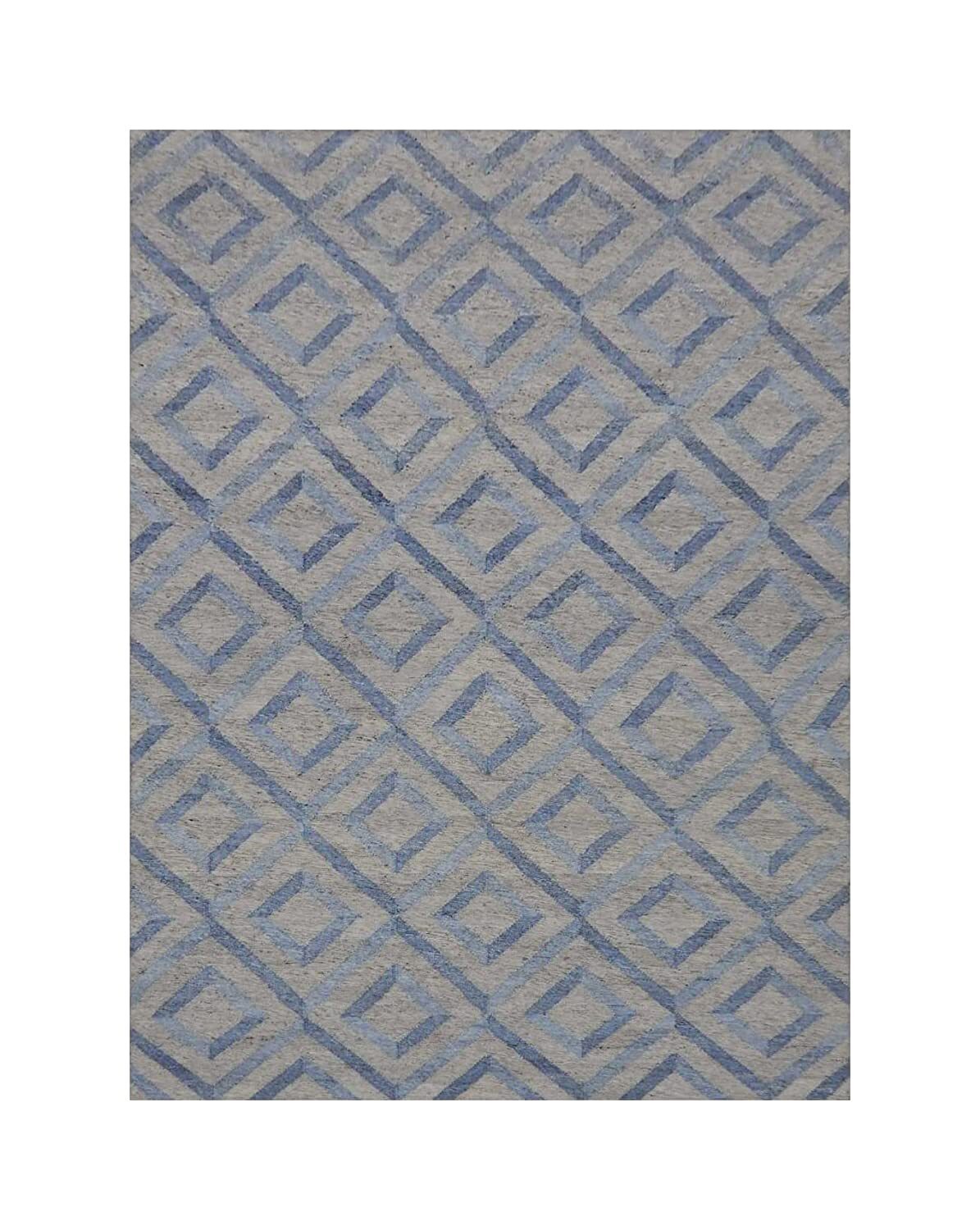Hand Woven PET Yarn Flatweave Modern design ( 5 x 8 Ft ) ( Blue Diamond )