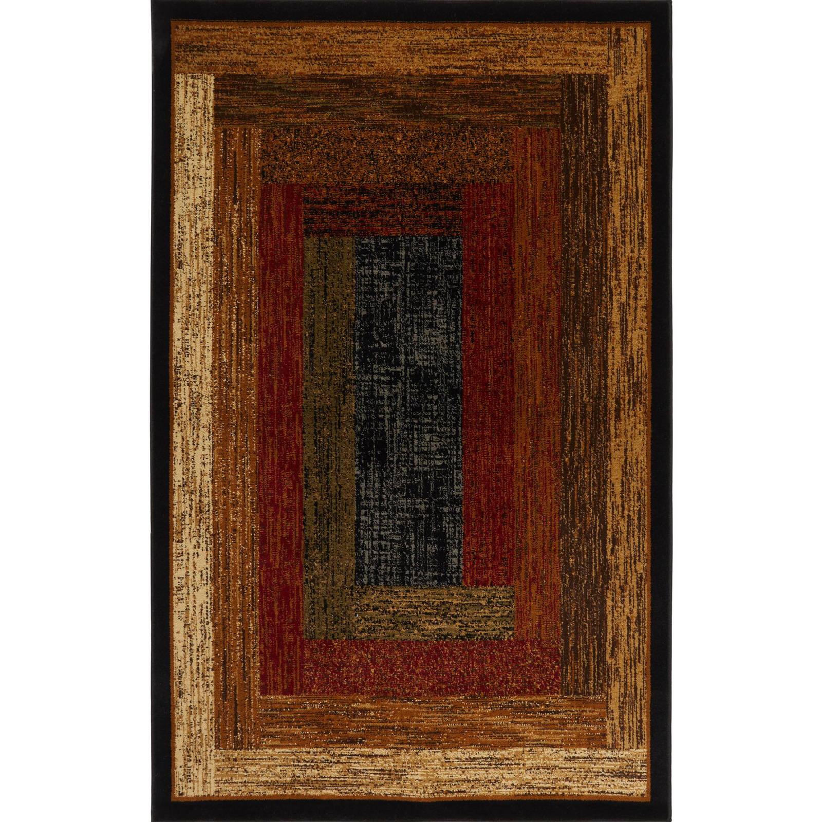RED GREEN BEIGE TAN BORDERED MODERN GEOMETRIC AREA RUG CONTEMPORARY CARPET
