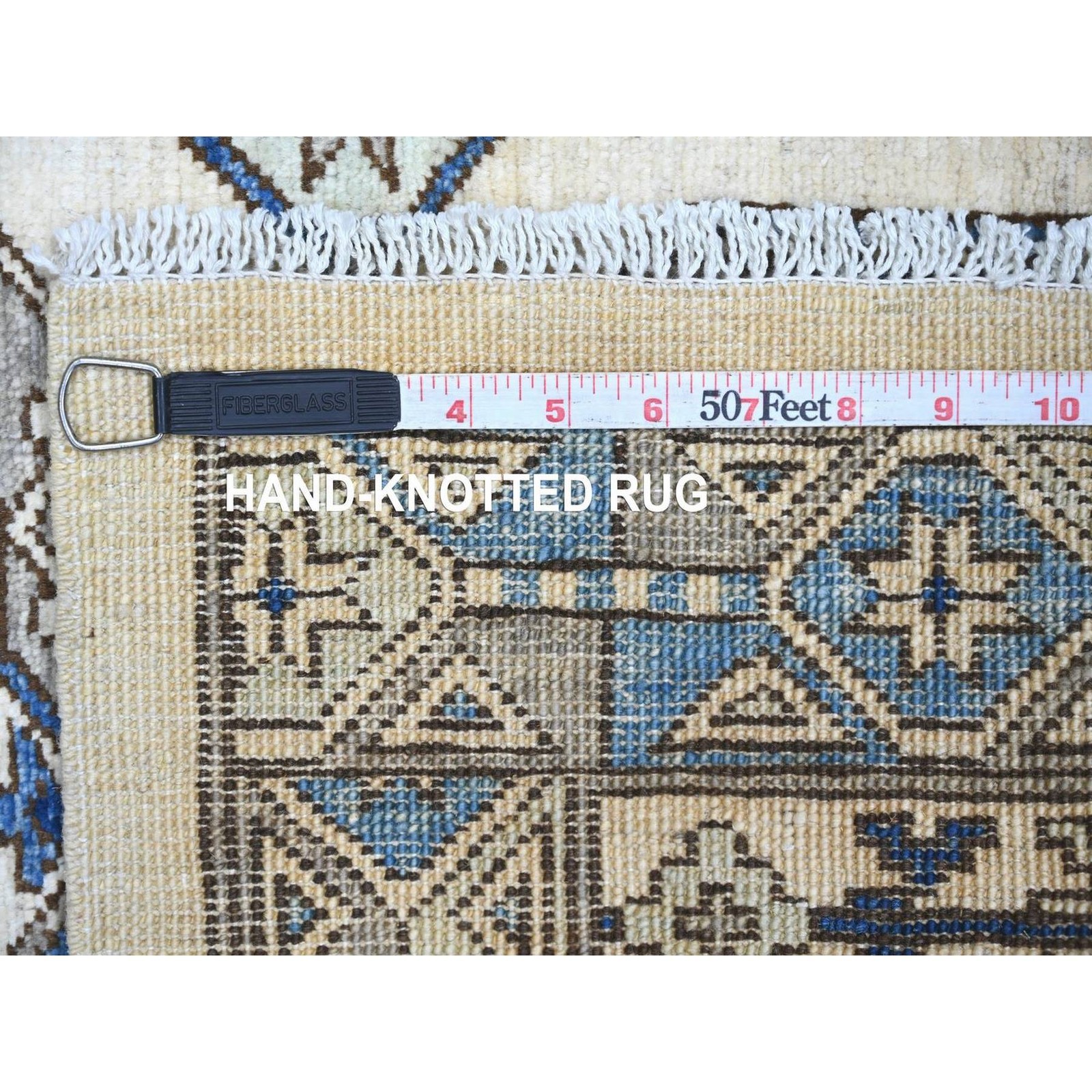 2’8″x8′ Ivory Afghan Ersari Elephant Feet Design Hand Knotted Wool Runner Rug