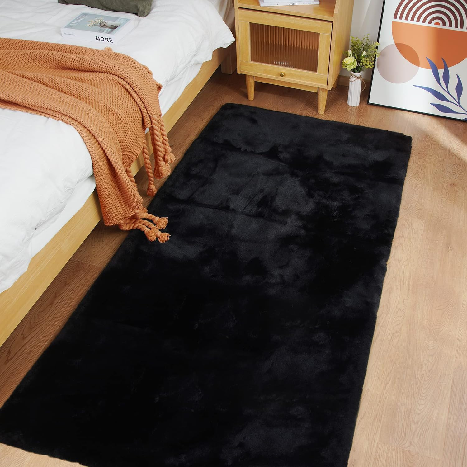 Soft Faux Sheepskin Fur Rug 2X4 Black Fluffy Bedside Rugs Plush Rug Shag Nursery
