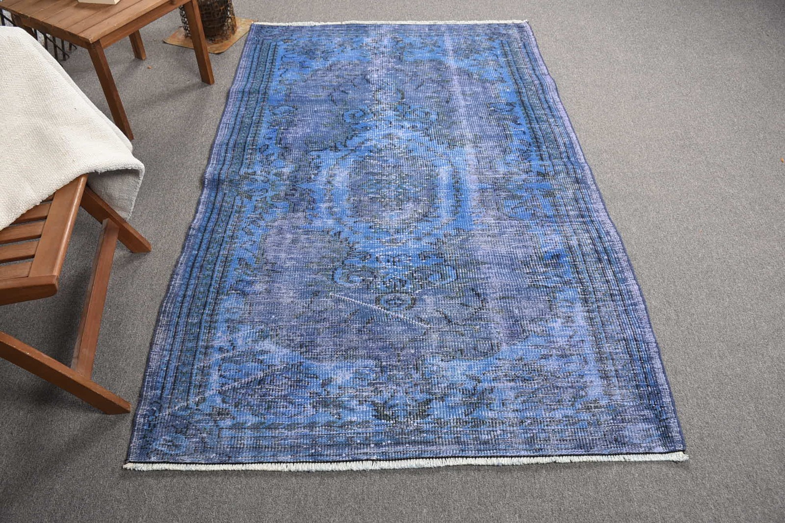 Vintage Turkish Rug, 4,1×6,3 ft Rug, Blue Gray Oriental Rug