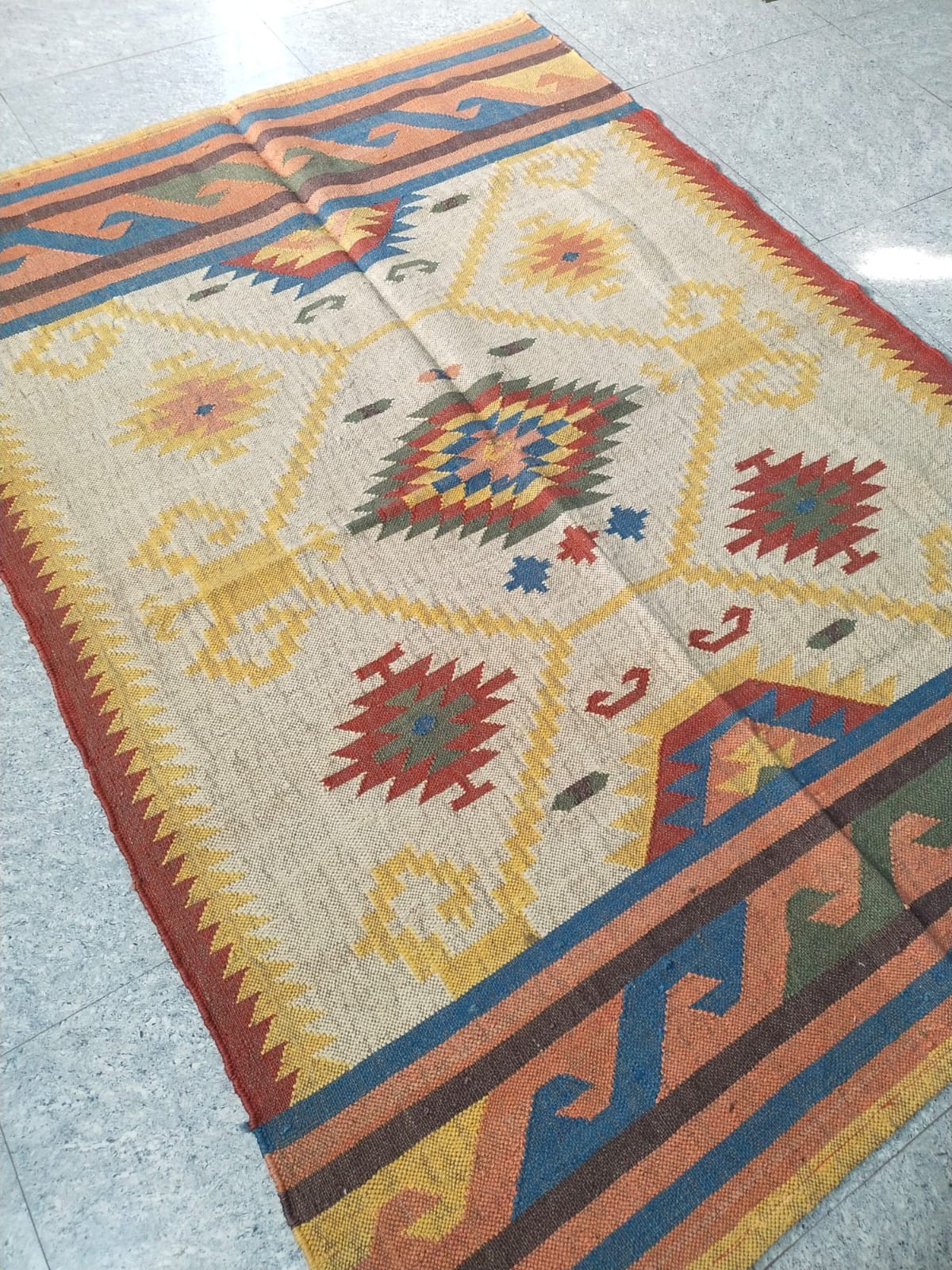 Handwoven Wool Jute Kilim Rug – Boho Area Rug, Rustic Living Room Carpet, Natura