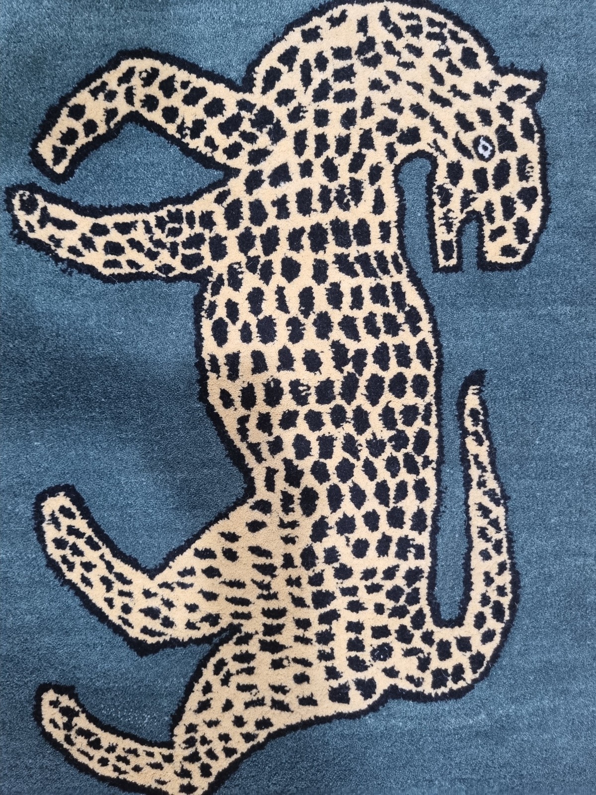 Hand Tufted Wool Area Rug 3×5 Teal Blue Leopard Animal Print Modern Accent