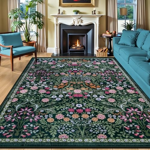 8×10 Area Rugs for Living Room – Floral Washable – Vintage Large Soft Boho