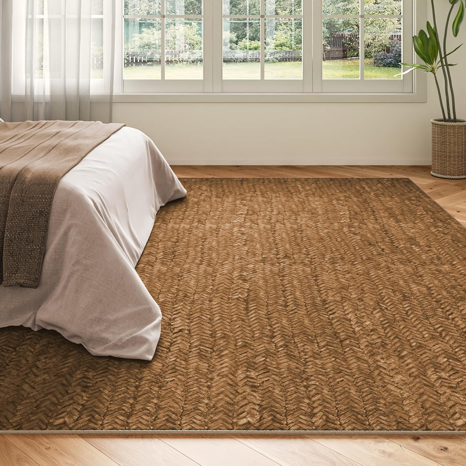 Modern Vintage 8X10 Herringbone Area Rug – Non-Slip, Washable, Stain Resistant