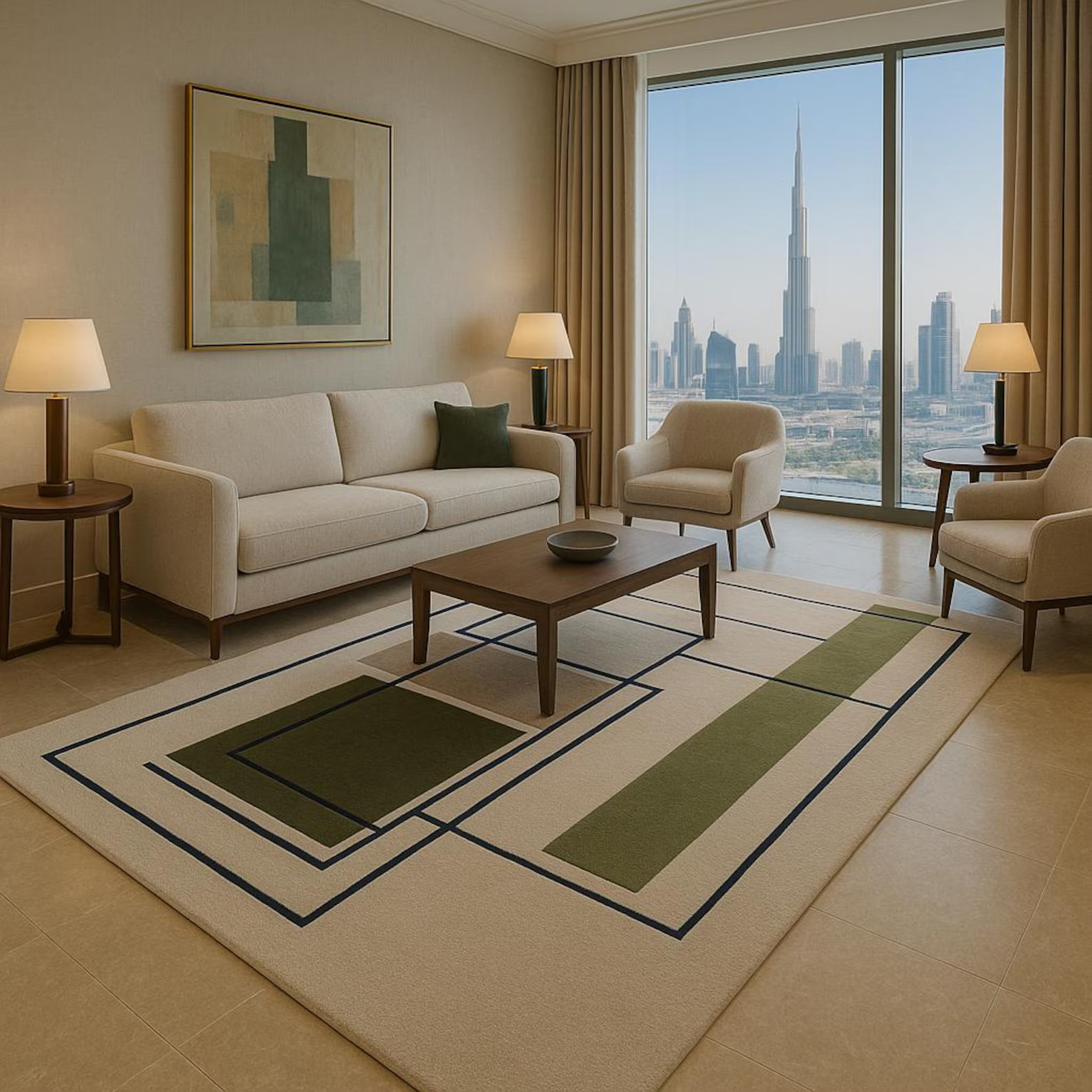 Hand-Tufted New Zealand Wool Rug: Soft Geometric Area Carpet