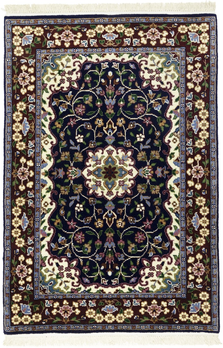 Hand-Knottted Kirman Oriental Rug 3X4 Classic Floral Navy Home Décor Carpet