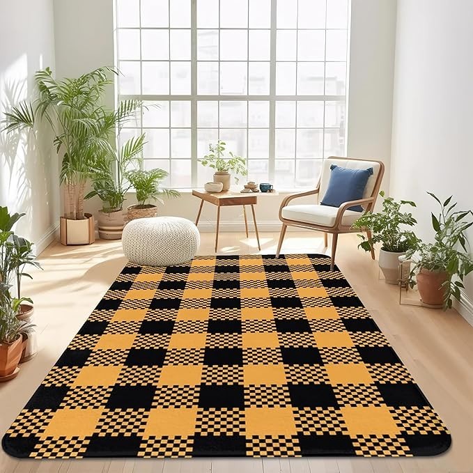 Black and Orange Checkered Area Rug 5×7 Rugs for Living Room Autumn Fall Area