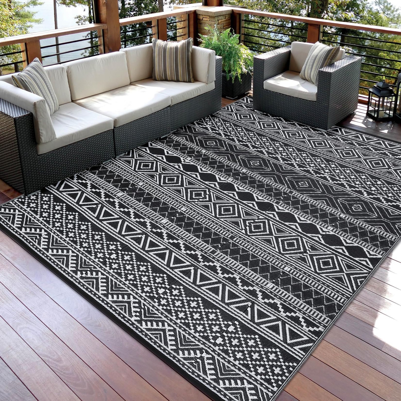 6 SIZES, Reversible Outdoor Rug, Waterproof Foldable Plastic Patio Camping Mat