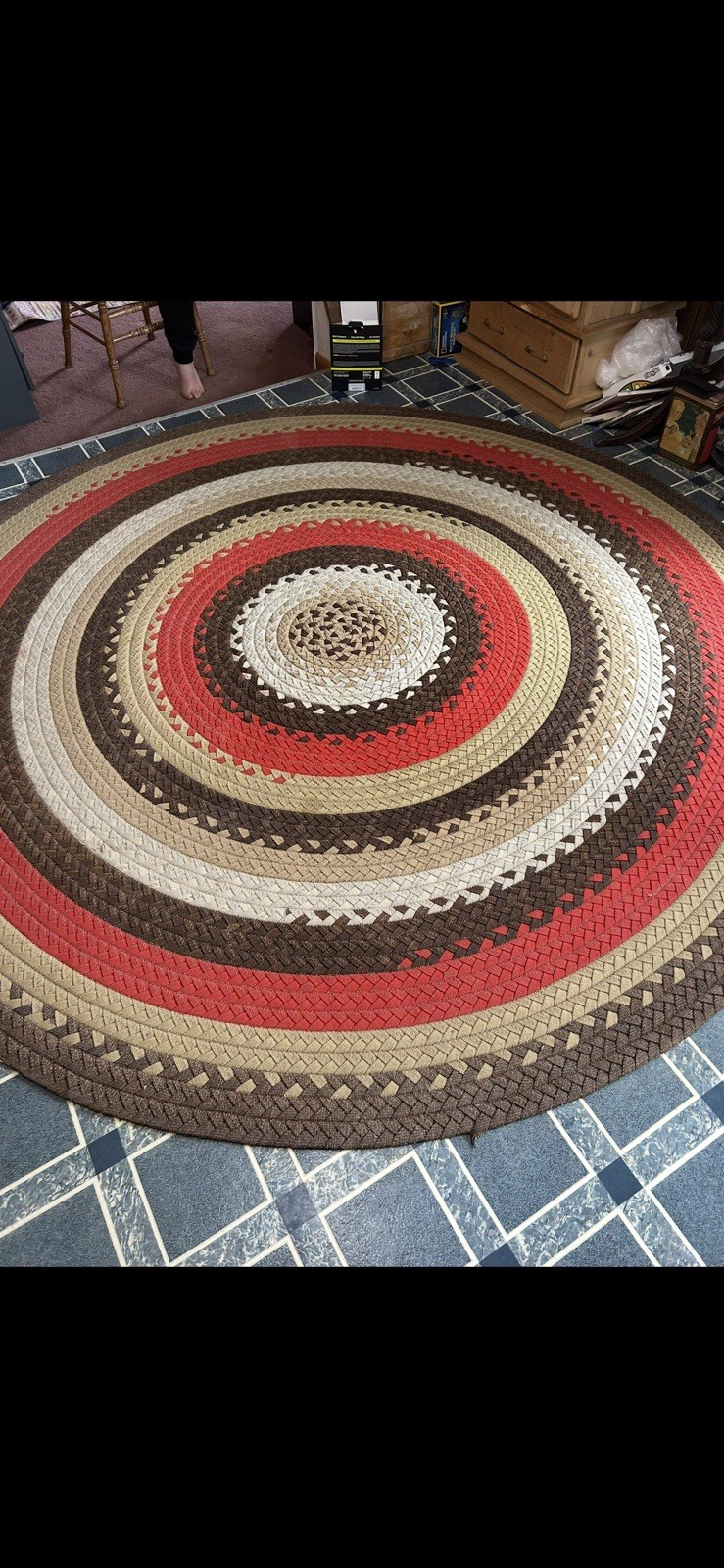8 Foot 4 Inch Round 1970’s Braided Farmhouse Rug