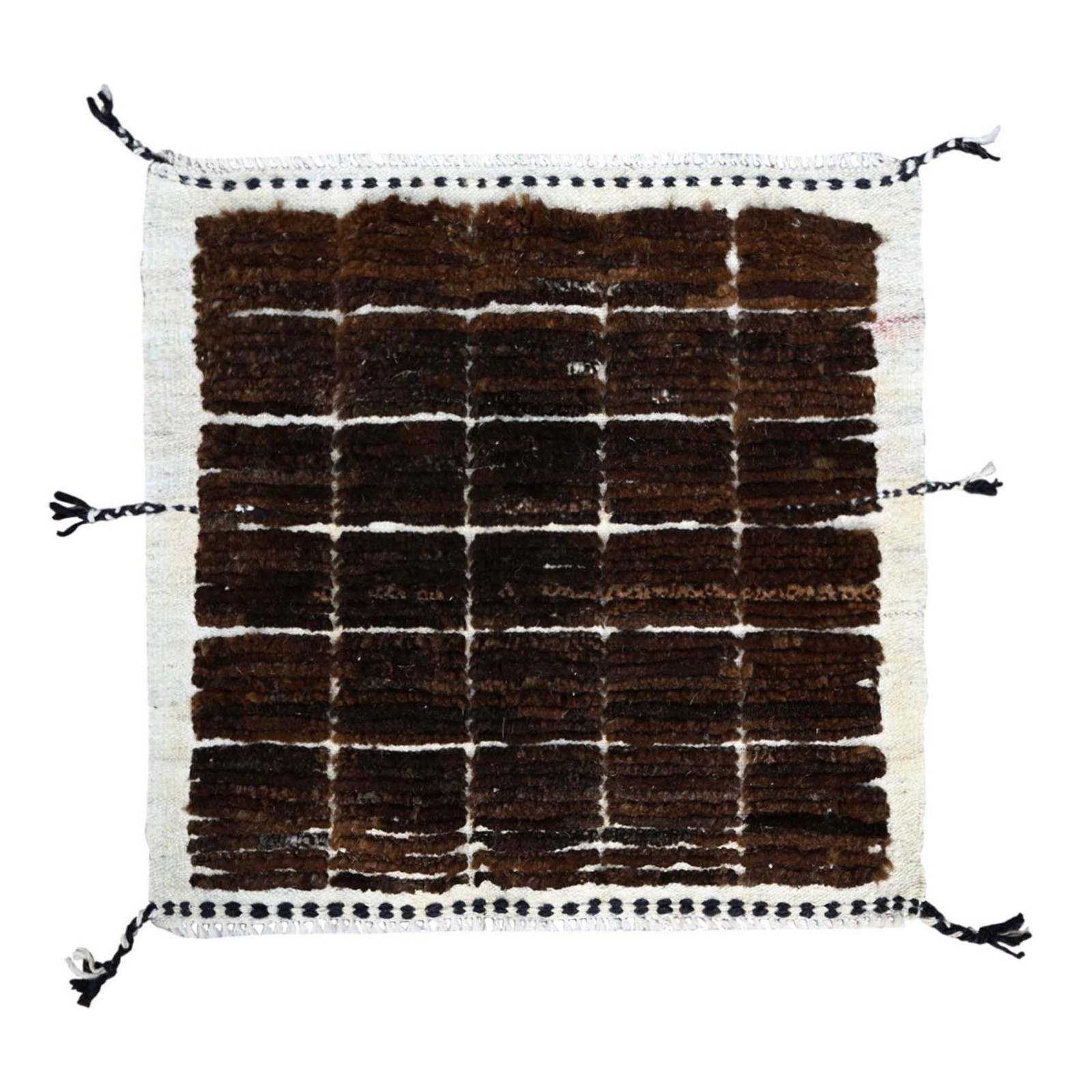 1’8″x2′ Brown Moroccan Weave Grid Design Sample Wool Hand Knotted Rug R245