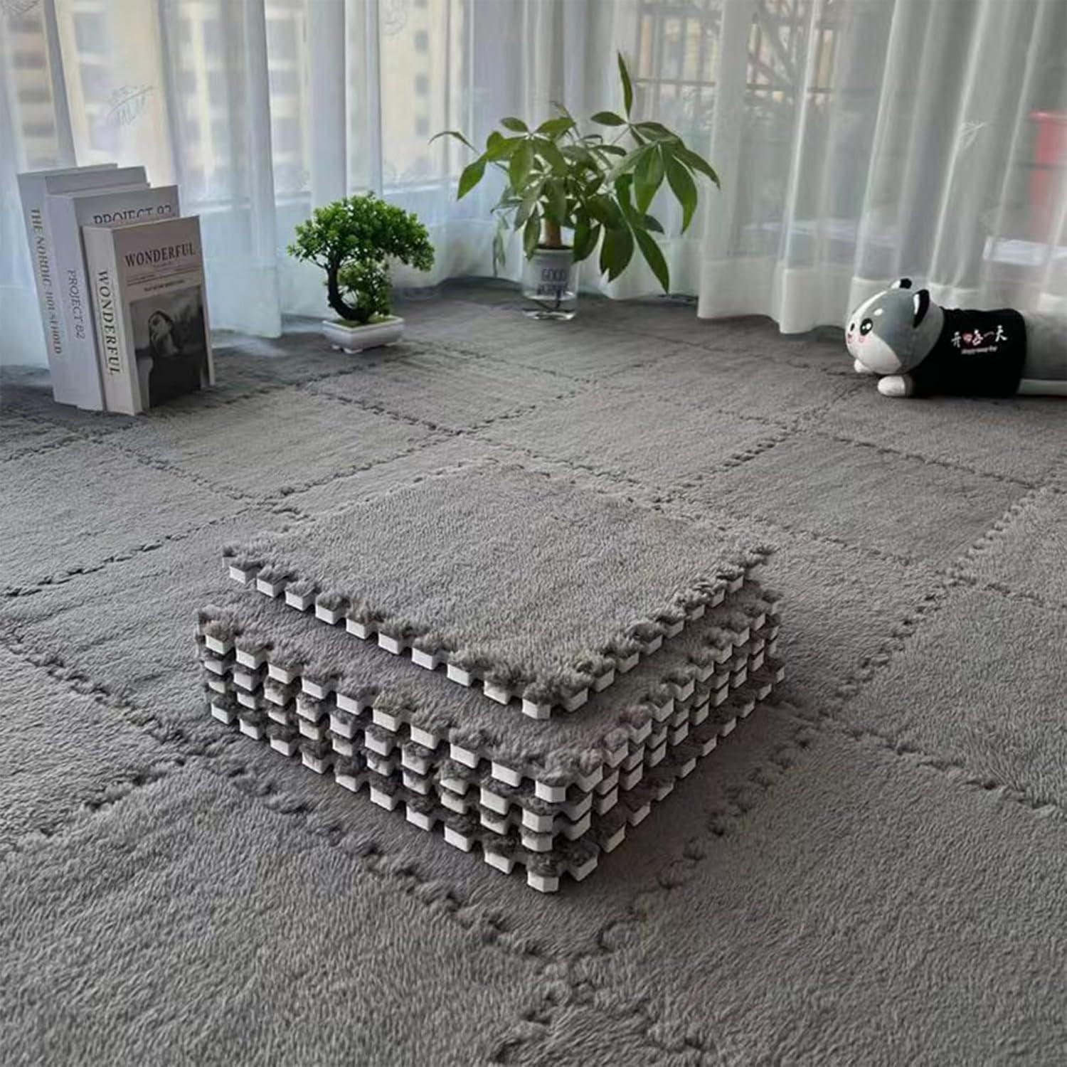 Interlocking Carpet Shaggy Soft EVA Foam Mats Fluffy Square Thickened Plush Tile