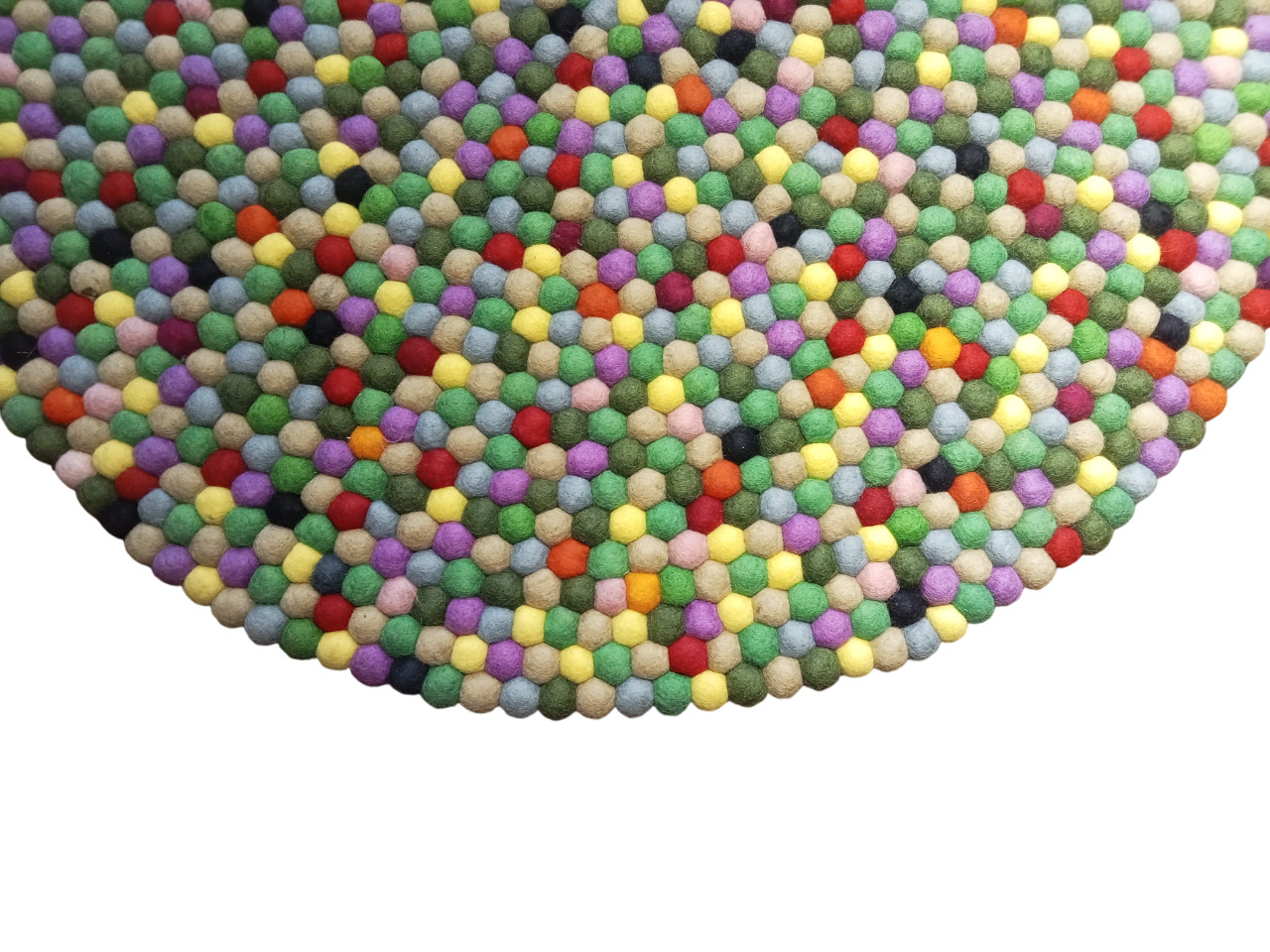 Handmade Nepali Felt Ball Rug 100cm Round Green Wool Carpet Kids Room Nursery