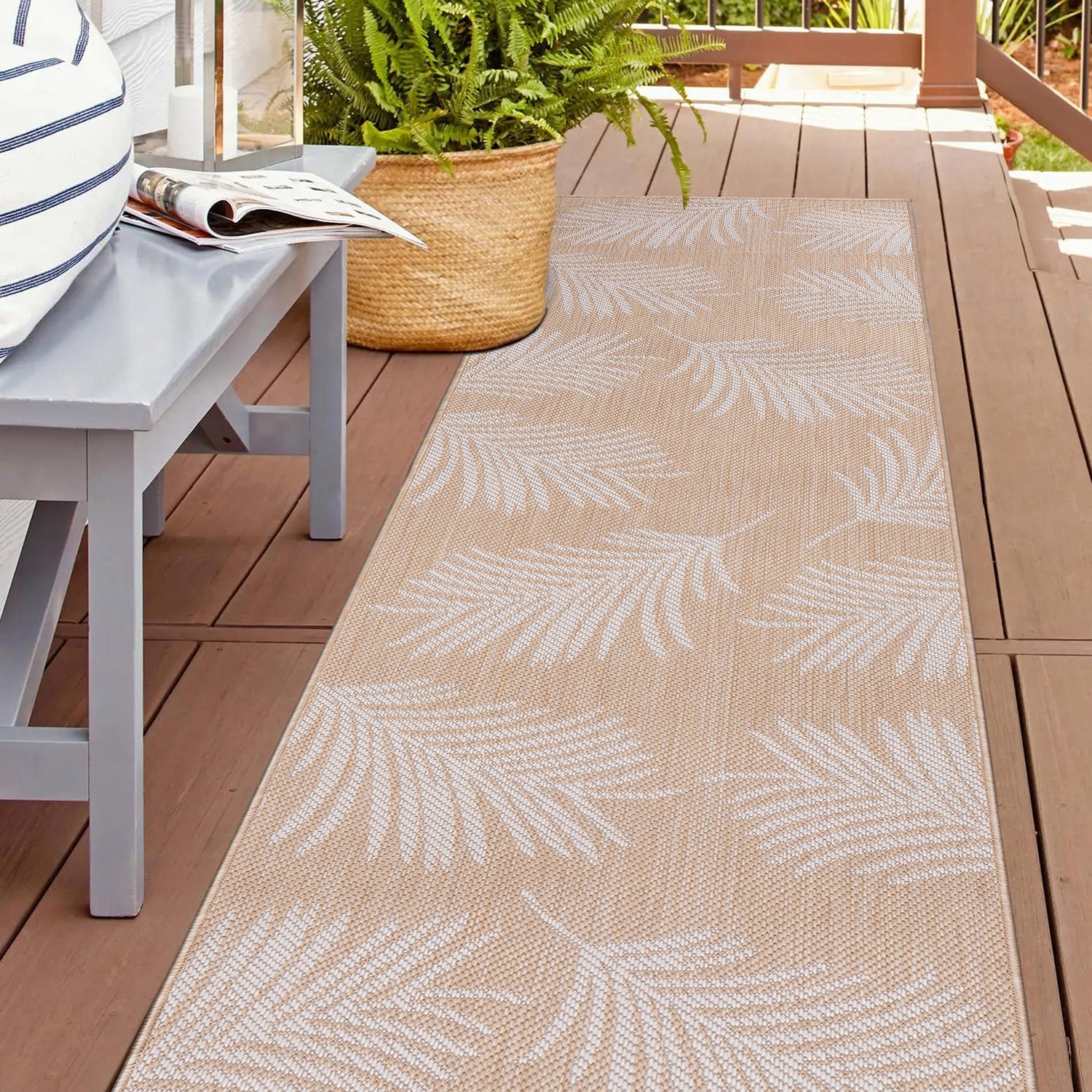 Rugshop Outdoor Carpet Runner Palm Leaves Textured Washable Rugs and Runners 2×7