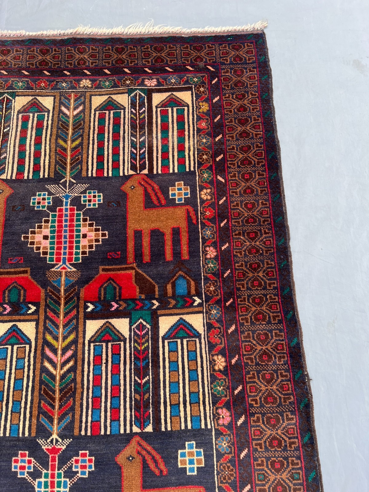 3×6 Rare Baluchi Pictorial Rug Afghan Wool Carpet Animal Village Folk Art Decor