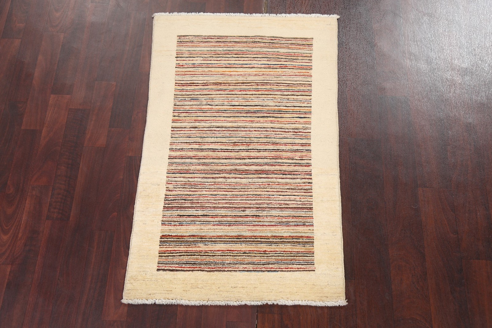 Colorful Modern Style Oriental Rug 3×4 Handmade Wool Striped Pattern for Foyer