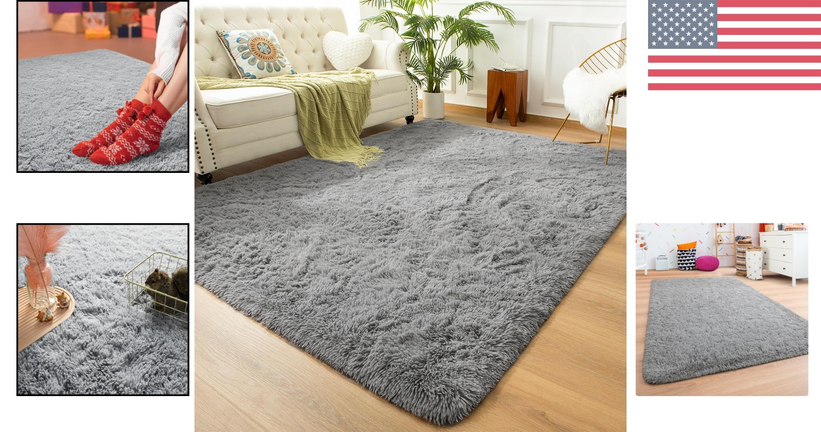 5×8 Feet Grey Shaggy Bedroom Rug – Non-Slip Plush Carpet for Kids & Living Room