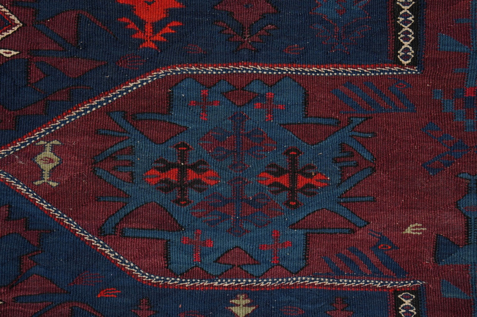 5 x 14.4 Antique Russian Sumaak Kilim Rug Eagle Kazak Pattern 1940’s #B-78955