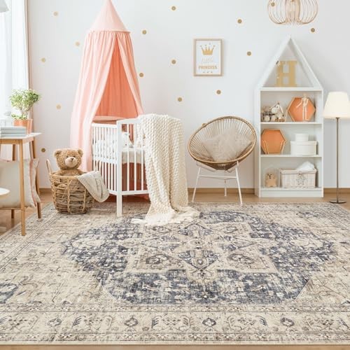 Area Rug Living Room Rugs – 5×7 Washable Boho Rug Vintage Oriental Distressed