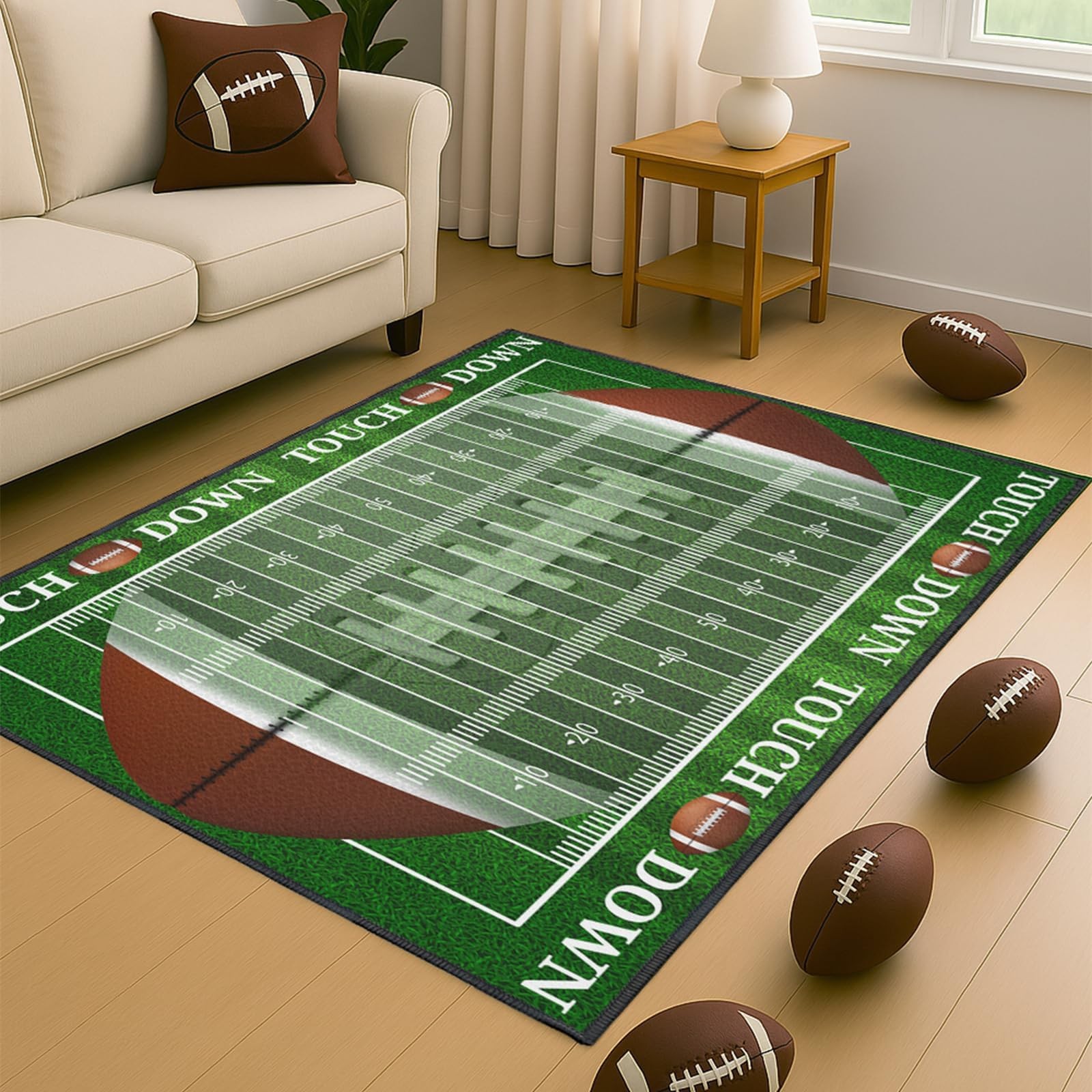 Football Rug for Bedroom,3’X5′ Non-Slip Football Field Rugs,Sports Rug for Room