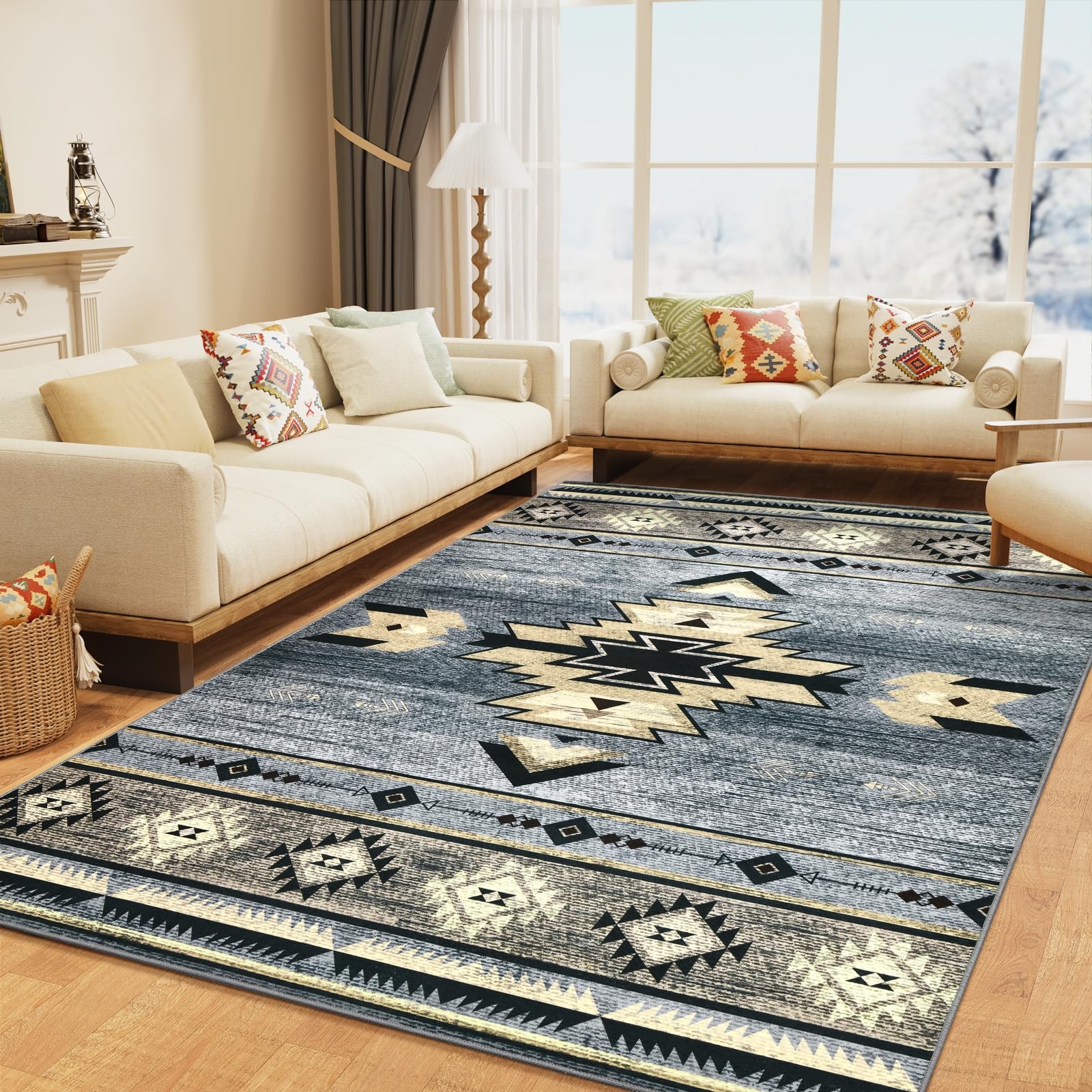 B BENRON Western Rugs for Living Room, Non Slip Rustic Rug for Bedroom Dining…