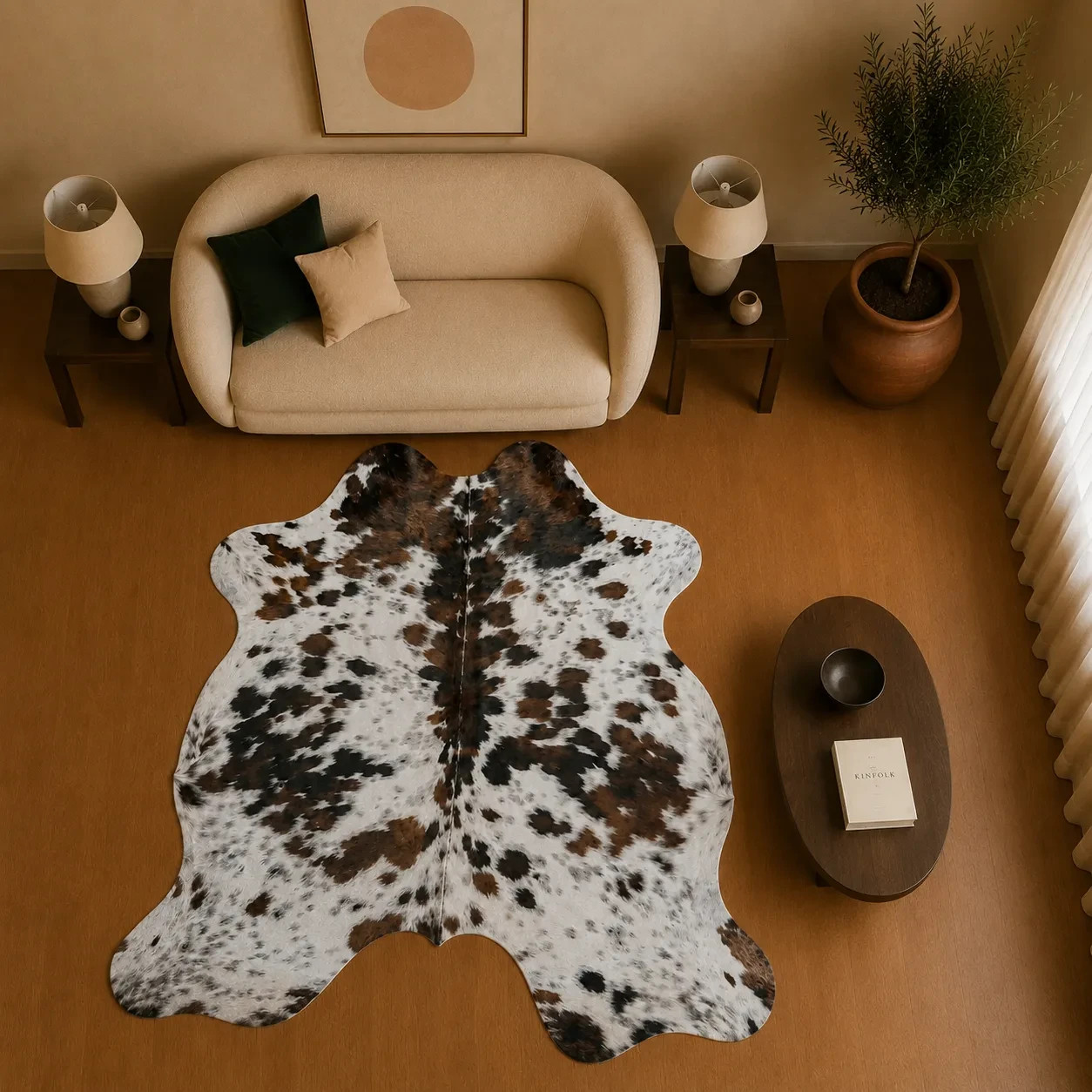 Genuine Brown White Spotted Cowhide Rug Natural Handmade Hair-On Rug