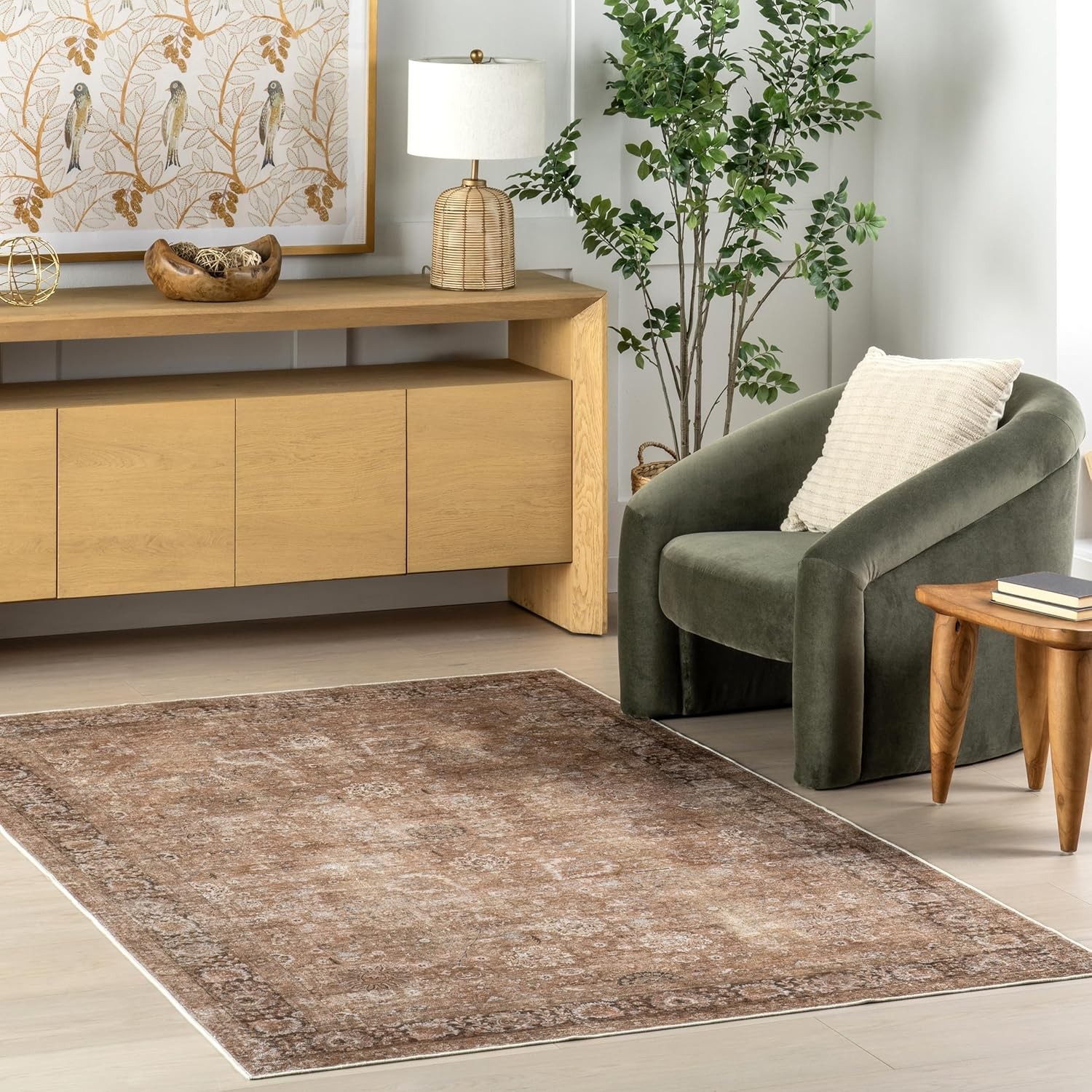 Rugs USA Bayberry Spill Proof Vintage Machine Washable Area Rug, 5×8, Light