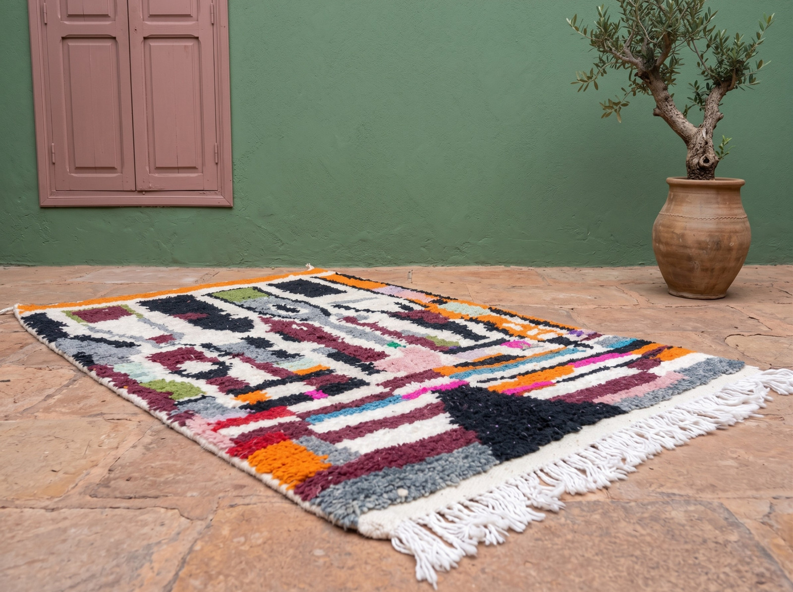 Handmade Moroccan Wool Rug Abstract Berber Beni Ourain Boho Carpet Custom Size