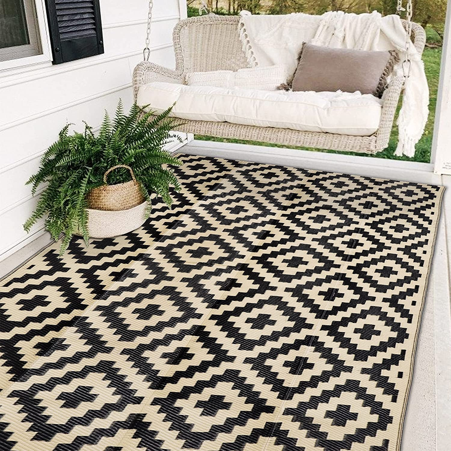 SAND MINE Waterproof Outdoor Rug 5X8 Ft, Plastic Reversible Rug, Modern Area Rug
