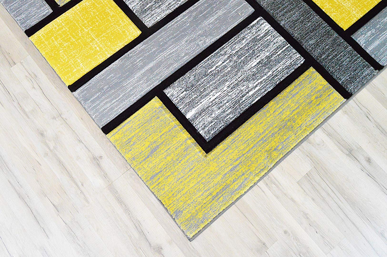 Premium Carved Modern Contemporary Abstract Rug 3995 Yellow Grey 5’3”x7’6”