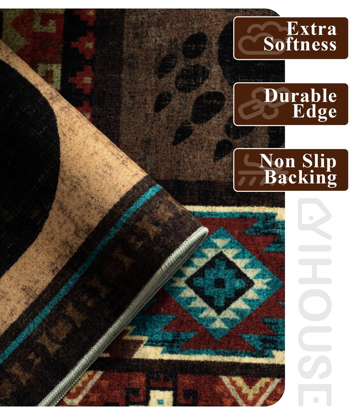 YIHOUSE Rustic Cabin Area Rug 5×7,Machine Washable Lodge Bear Rug,Non-Slip Pile