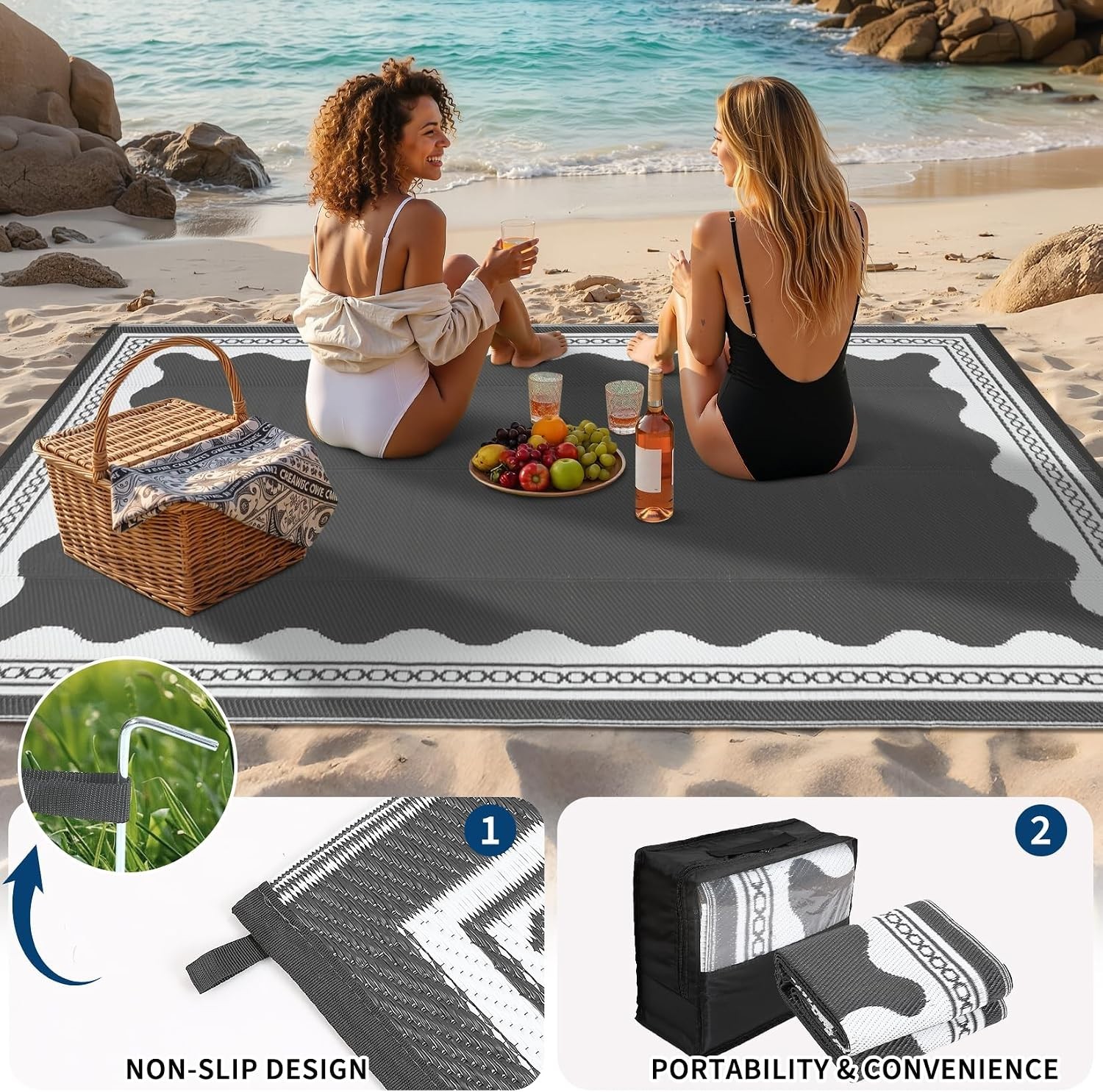 Versatile 6′ x 9′ Scalloped Area Rug – Ideal for Camping and Outdoor Spaces